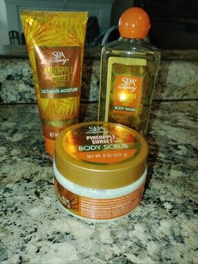 Pineapple Sunset Body Care Set Includes Body Wash Lotion And Body Scrub New